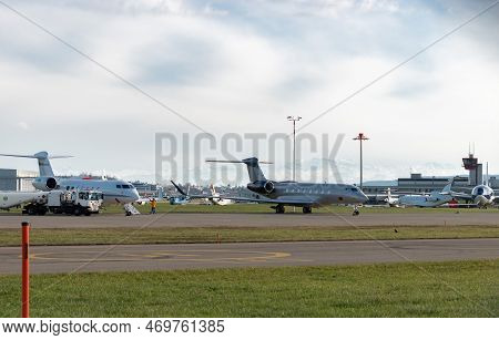 Zurich, Switzerland, January 19, 2023 Gulfstream G650 Business Aircraft Is Parking On The Apron Duri