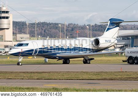 Zurich, Switzerland, January 19, 2023 Gulfstream G650 Business Aircraft Is Parking On The Apron Duri