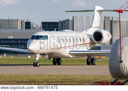 Zurich, Switzerland, January 19, 2023 Gulfstream G650-er Business Aircraft Is Parking On The Apron D