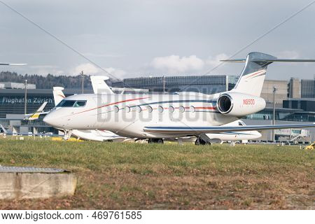 Zurich, Switzerland, January 19, 2023 Gulfstream G650-er Business Aircraft Is Parking On The Apron D