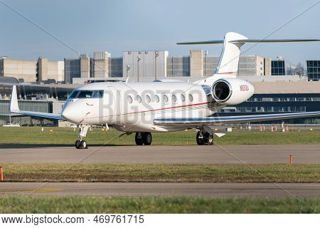 Zurich, Switzerland, January 19, 2023 Gulfstream G650-er Business Aircraft Is Parking On The Apron D