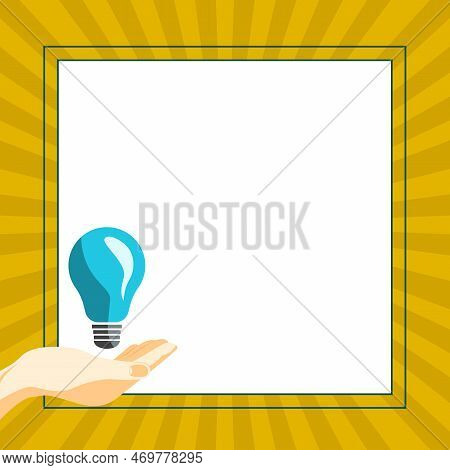 Drawn Hand Holding Yellow Bulb. Important Message Written On White Textholder. Main Information In C