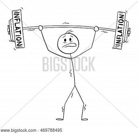 Person Holding Inflation Weight , Vector Cartoon Stick Figure Illustration