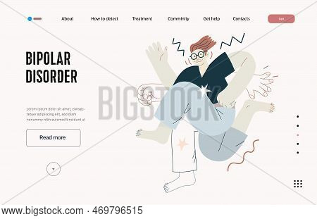 Mental Disorders Web Template. Bipolar Disorder - Modern Flat Vector Illustration Of A Man Meeting W
