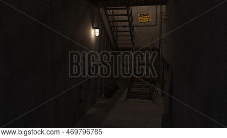 3d-illustration Of An Empty And Scary Nucelar Facility Corridor