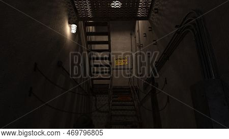 3d-illustration Of An Empty And Scary Nucelar Facility Corridor
