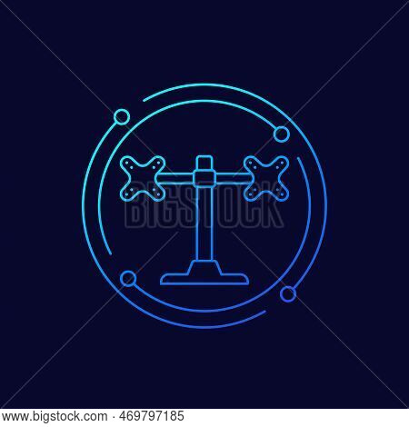 Monitor Stand With Two Mounts Icon, Linear Design