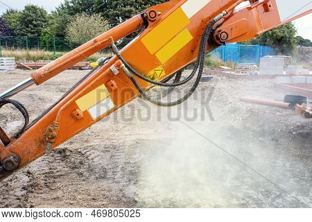 An Incident In Construction As A Hydraulic Hose On Excavator Split And Liquid Started Sprinkling Aro