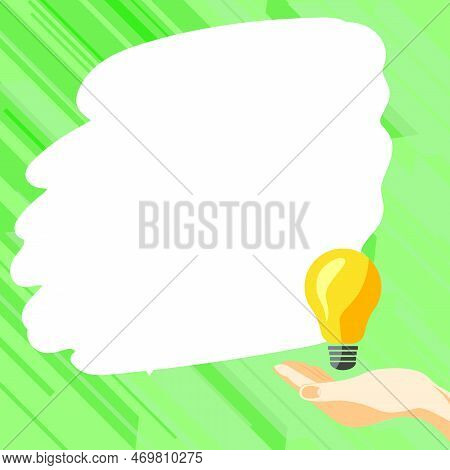 Drawn Hand Holding Yellow Bulb. Important Message Written On White Textholder. Main Information In C