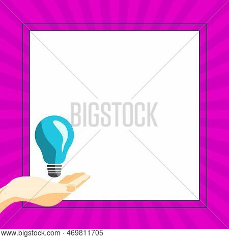 Drawn Hand Holding Yellow Bulb. Important Message Written On White Textholder. Main Information In C