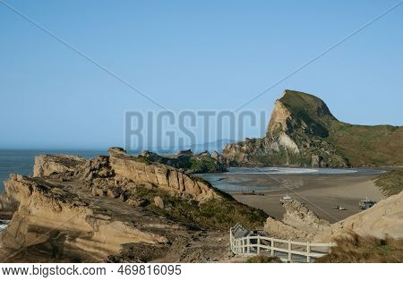 Rugged Coast At Castle Point Lighthouse And Coastline On Wairarapa Coast In New Zealand.