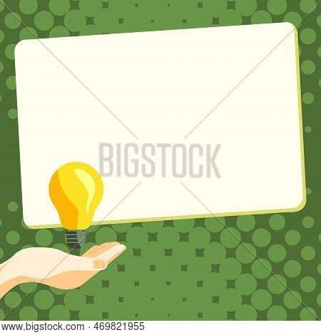Drawn Hand Holding Yellow Bulb. Important Message Written On White Textholder. Main Information In C