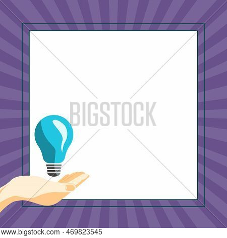 Drawn Hand Holding Yellow Bulb. Important Message Written On White Textholder. Main Information In C