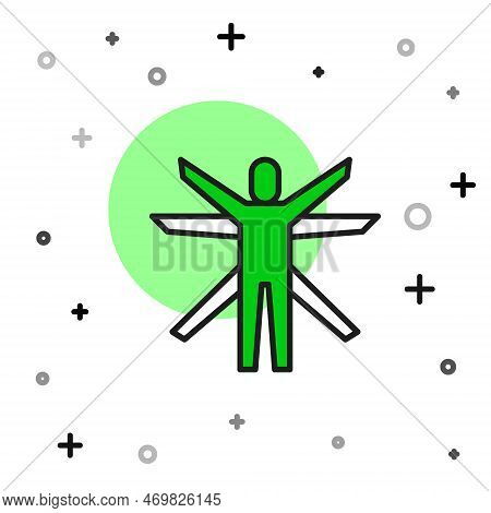 Filled Outline Vitruvian Man By Leonardo Da Vinci Icon Isolated On White Background. Human Anatomy. 