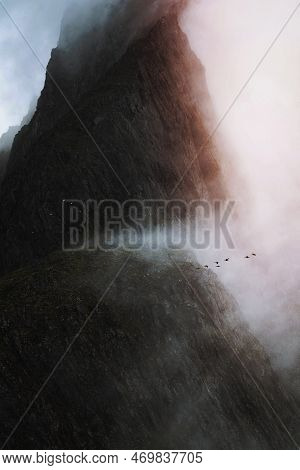 View Of A Misty Krossanesfjall Mountain In Iceland