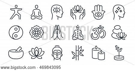 Yoga, Meditation, And Mind Relax Editable Stroke Outline Icon Isolated On White Background Flat Vect