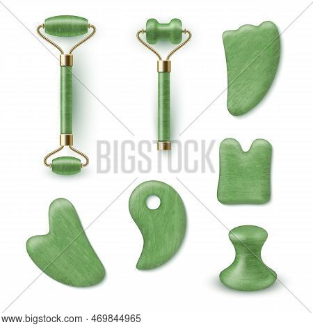 Tools For Gua Sha Massage Facial Lifting Muscles Cosmetology Procedure Set Realistic Vector
