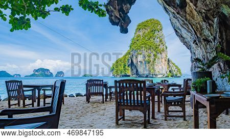 Restarurant In A Cave At Railay Beach Krabi Thailand, The Tropical Beach Of Railay Krabi
