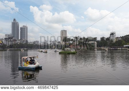 Hanoi, Vietnam, January 2023.  Panoramic View Of Truc Bach Lake In The City Center