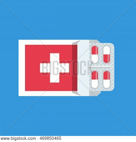 Blister Pack Of Pills. Blister Tablets. Healthcare Concept. Capsule Packaging. Vector Illustration F