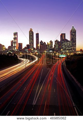 Panoramę miasta o zmierzchu, Atlanta, Stany Zjednoczone Ameryki.