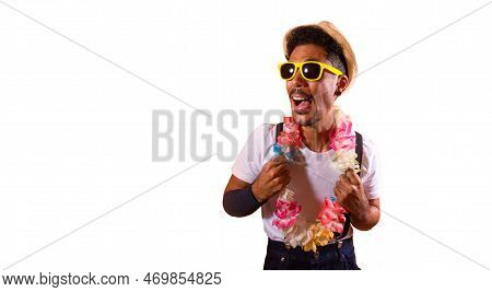 Carnival Brazilian Outfit. Black Man With Carnival Costume Having Fun