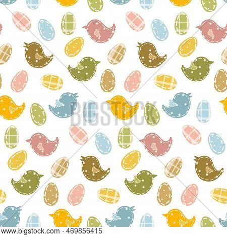 A Pattern Of Easter Eggs With A Texture Of Different Types Of Fabric And Colors. The Contours Of Egg