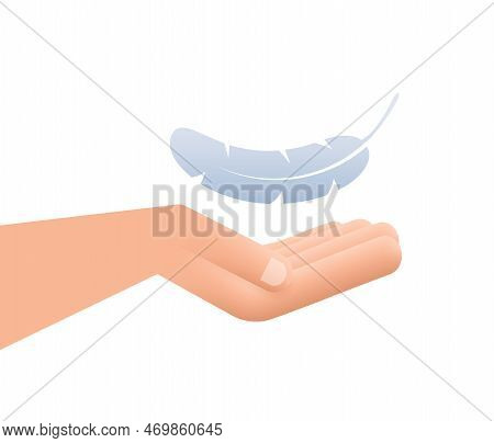 Feather In Hand Icon. Light Nib Symbol. Vector Stock Illustration