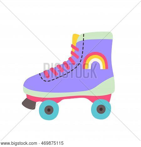 Classic Nostalgic 80s-90s Element In Modern Style Flat. Hand Drawn Retro Vector Of Quad Roller Skate