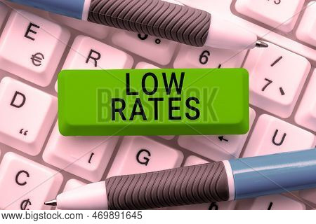 Handwriting Text Low Rates. Business Idea A Cost Of An Item Or Service Which Is Usualy At Its Smalle