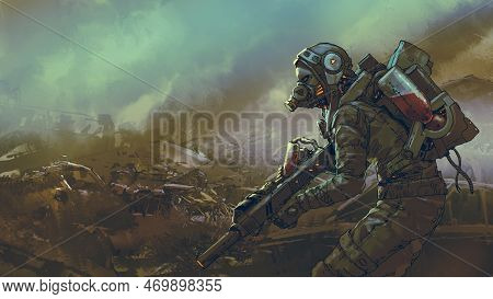 Futuristic Soldier Of The Dystopian World, Digital Art Style, Illustration Painting
