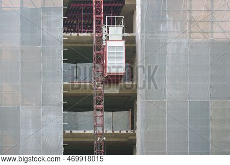 Close-up Underconstruction Site Cover Safety Sheet Panel Modern Architecture Building Concrete Mater