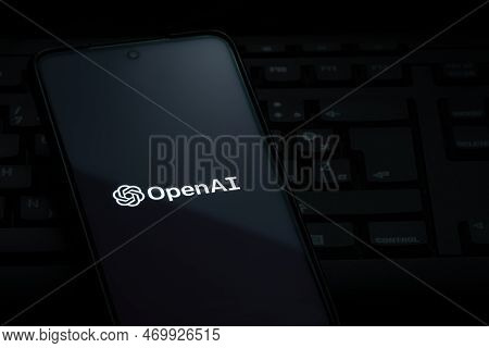 Ljubljana, Slovenia - 21 January 2023: Openai Logo On Smartphone Screen Laying On Computer Keyboard