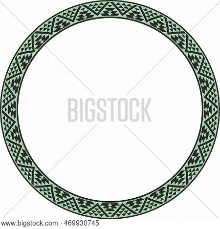 Vector Round Green Border Ornament. Native American Tribes Framework, Circle.