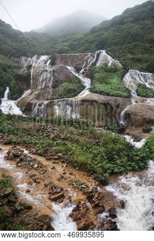 Golden Waterfall Is One Of The Most Beautiful Waterfall In Taiwan. It Is Located At Jinguashi Townsh