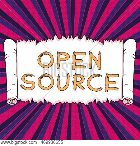 Conceptual Display Open Source. Internet Concept Denoting Software Which Original Source Code Freely