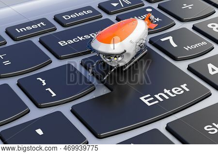 Bathyscaphe On Laptop Keyboard Closeup, 3d Rendering