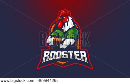 Chicken Rooster Esport Gaming Mascot Logo. Fighting Cocks Cartoon For Your Team