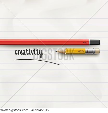 Creativity Tutoring And Coaching Education Symbol, Big And Small Pencil, White Notebook Paper, Vecto