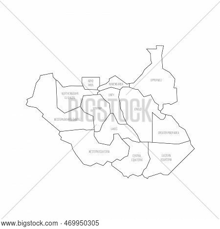 South Sudan Political Map Of Administrative Divisions - States, Administrative Areas And Area With S