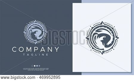 Elephant Compass Logo Design Template. Adventure Alephant Logo Vector.