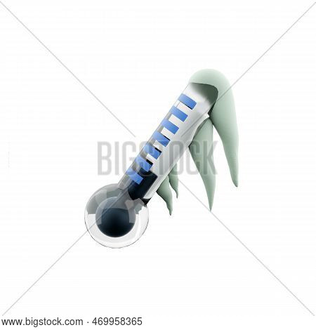 3d Rendering Low Degree Thermometer Covered With Snow Icon. 3d Render Cold Weather Meteorology Therm