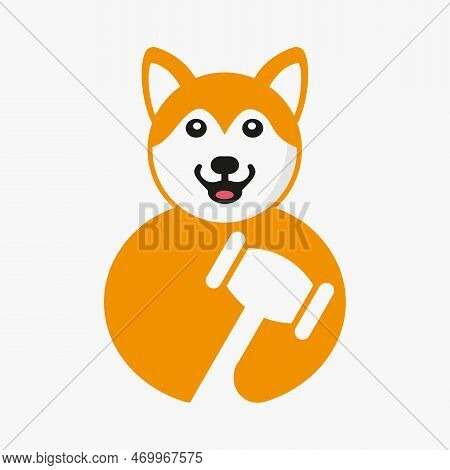 Husky Law Logo Negative Space Concept Vector Template. Husky Holding Hammer Symbol