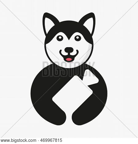 Husky Video Camera Logo Negative Space Concept Vector Template. Husky Holding Video Camera Symbol
