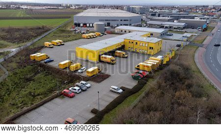 Weiterstadt, Germany February 02 2023: View Over The Dhl Delivery Station Of Weiterstadt With Db Sch