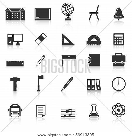 School Icons With Reflect On White Background