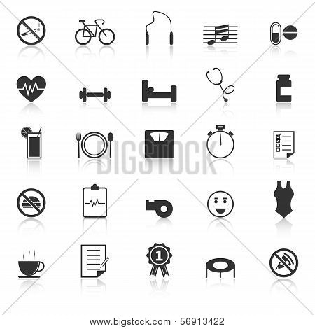 Wellness Icons With Reflect On White Background