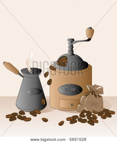 kaffemølle og kaffebønner