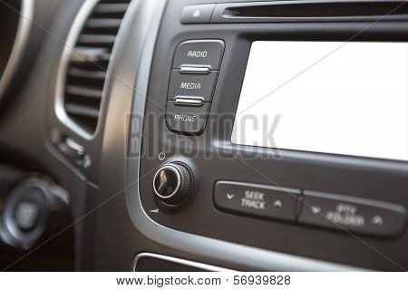 Isolated White Screen Of Vehicle Monitor In Dashboard