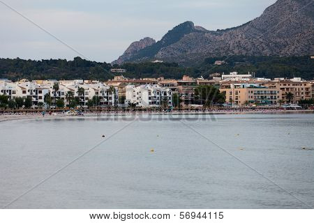 The beach with the evening-time in Alcudia on Majorca